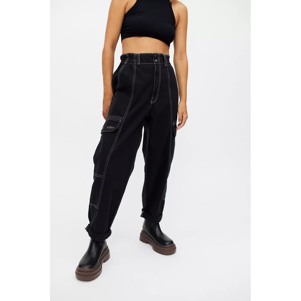 BDG Relaxed Skate Jean Women 26 Black Contrast Stitch Cargo High Waist Pant
